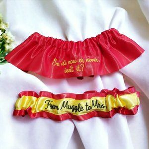So it's now or never, isn't it? From Muggle to Mrs. Bridal Wedding Garter Set